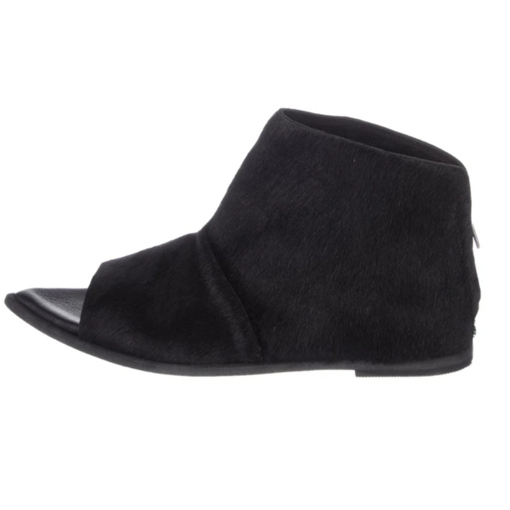 Wal & Pai Black Calf Hair Peep Toe Mules Boots Sz 9